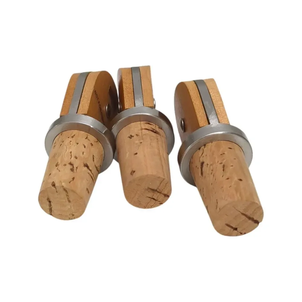 Lot of 3 Pottery Barn Wood and Silver Cork Wine Honey Finish